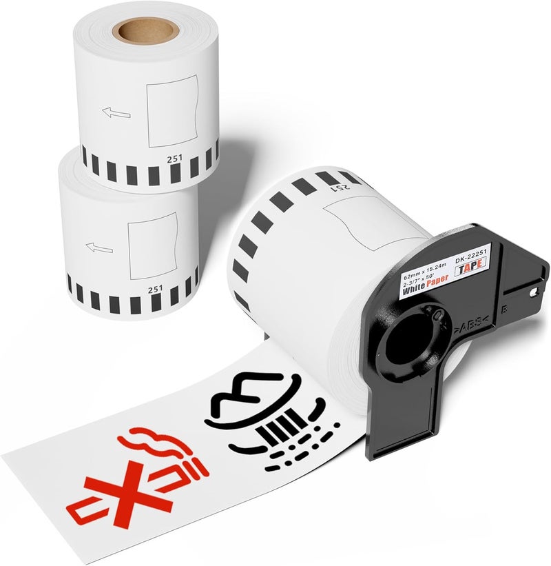 Wonfoucs 3 Rolls DK-2251 Continuous Length Label 2.4in x 50ft, Compatible for Brother DK 2251 Continuous Length Black/Red Label on White Paper Tape, Replacement for QL-820NWB QL 810W QL800 - Image 1
